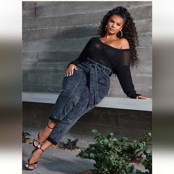 Fashion To Figure NWT 3x Black Bianca Pointelle Knit Cropped Sweater - Picture 2 of 10